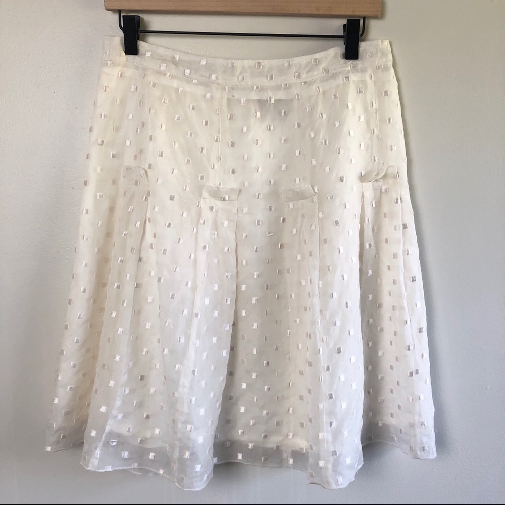 Tory Burch Pleated Embroidered Organza Skirt Ivory